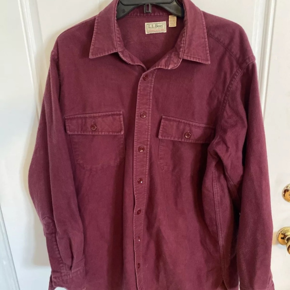 LL Bean Chamois Shirt Mens Maroon Heavy Flannel  Shirt Size 16.5 Tall LS